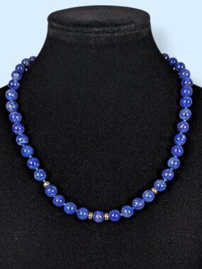 Vintage 8mm Lapiz Lazuli Knotted Beaded Necklace